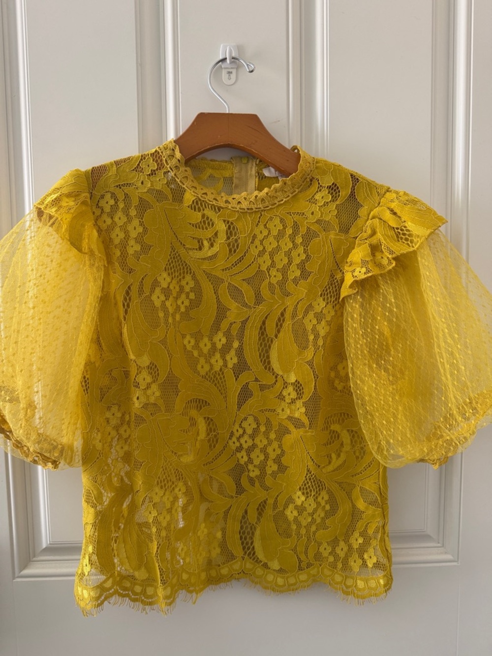 Lace Puff-Sleeve Blouse - Sheer Floral Top